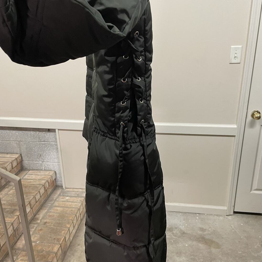 GUESS Puffer Coat Dark Green Women’s Medium Long Hooded Faux Fur Winter NWOT - Picture 7 of 14